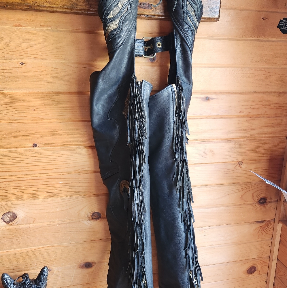 Ladies fringe leather chaps